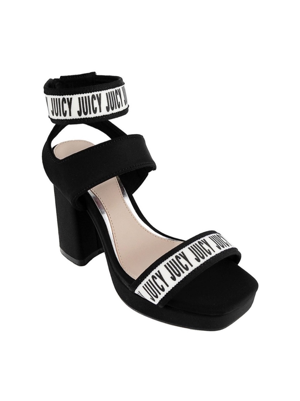 Juicy by Juicy Couture Glissa Platform Sandals Heels Black & White Logo Sz 8 M
